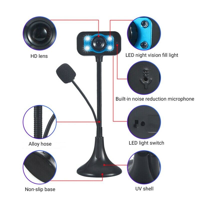 2X(Web Camera USB High Definition Webcam 4 Led Web Cam with MIC Desktop forU9R8)
