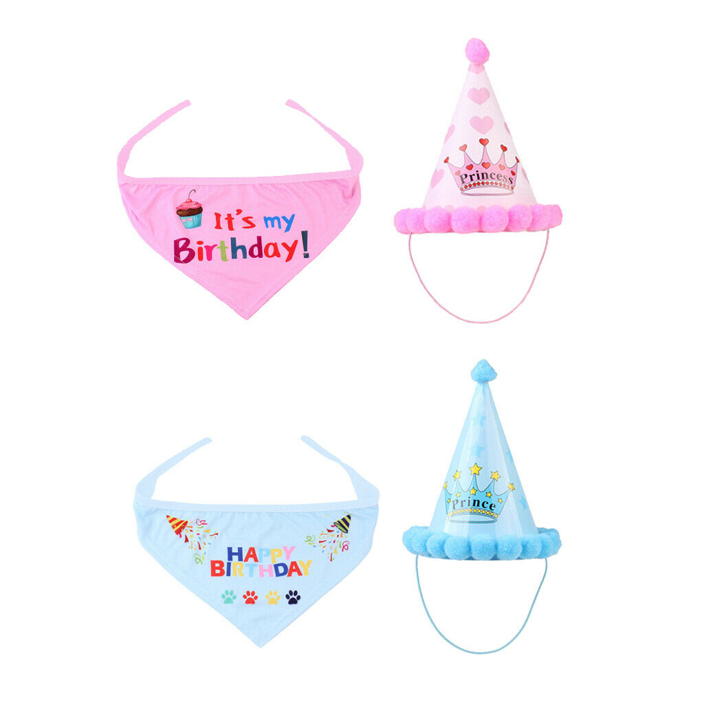 4x Dog Birthday Bandana with Party Cone Hat Big Outfit And Birthday Decoration