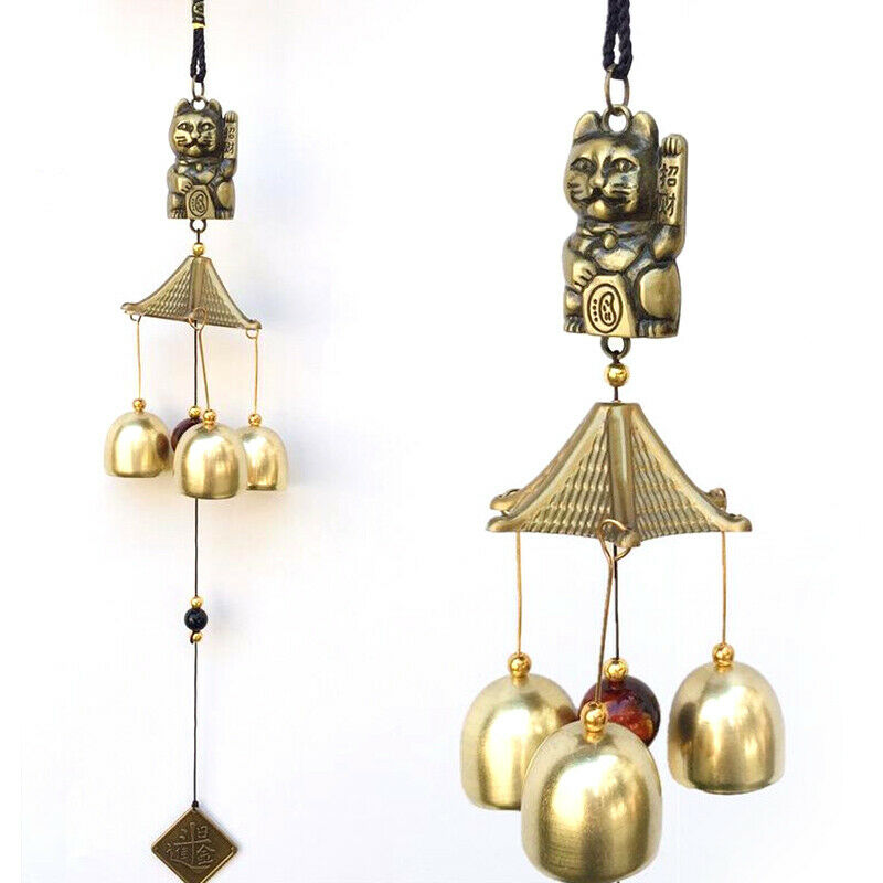 Metal Copper Wind Chime Pendant Door Decoration Lucky Cat Feng Shui Penda.l8