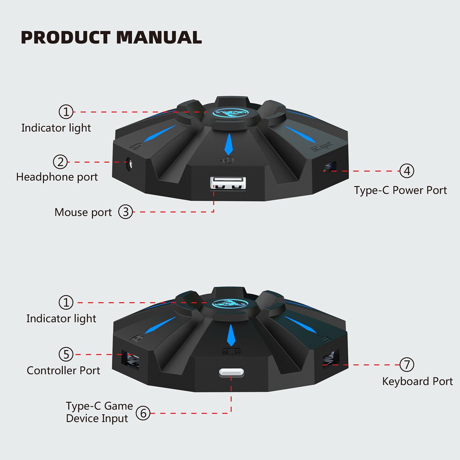 ABS USB Gaming Keyboard Mouse Console Adapter Support Headset Portable USB C