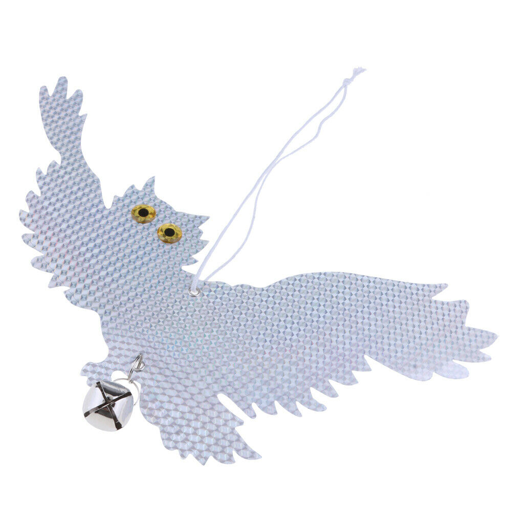 2pcs Lifelike Flying Owl Decoy Reflective Owl Decoy with Bell Pest Control