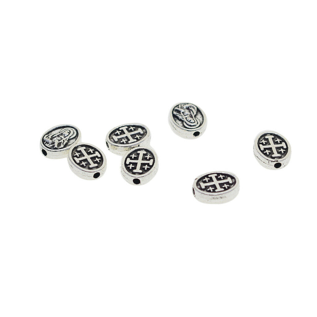 50pcs Alloy Mary Cross Oval Spacer Beads Jewelry Making Charms Findings