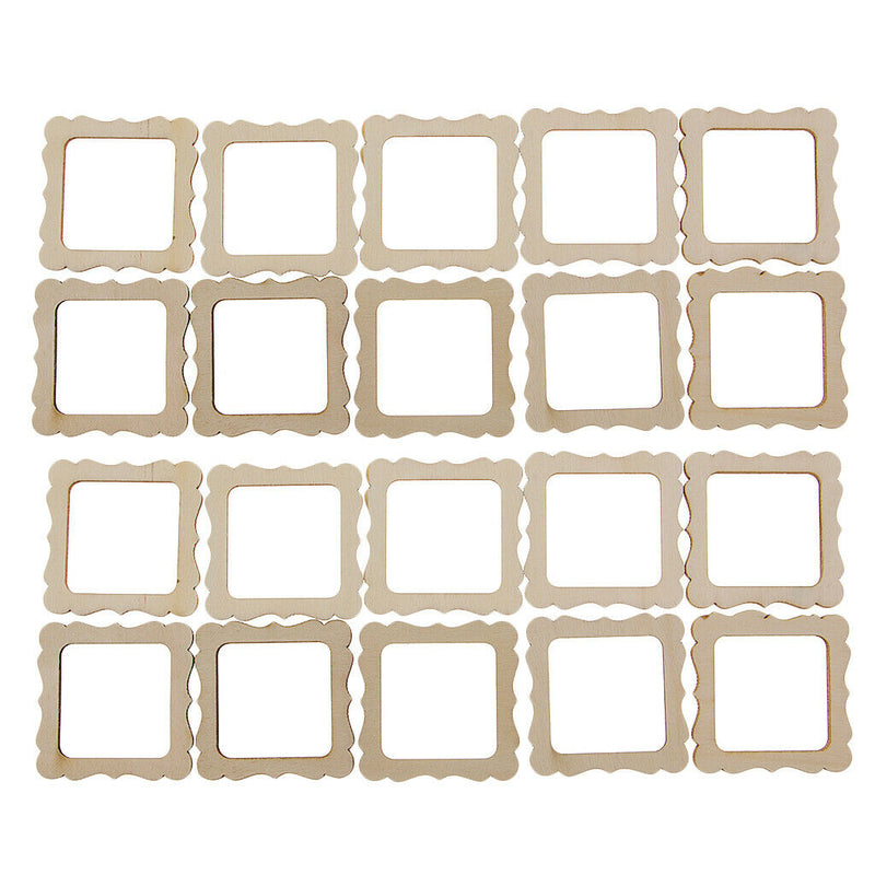 20x WOODEN PHOTO FRAME SQUARE  CUT WOOD PIECES CRAFT DIY SCRAPBOOK CARD