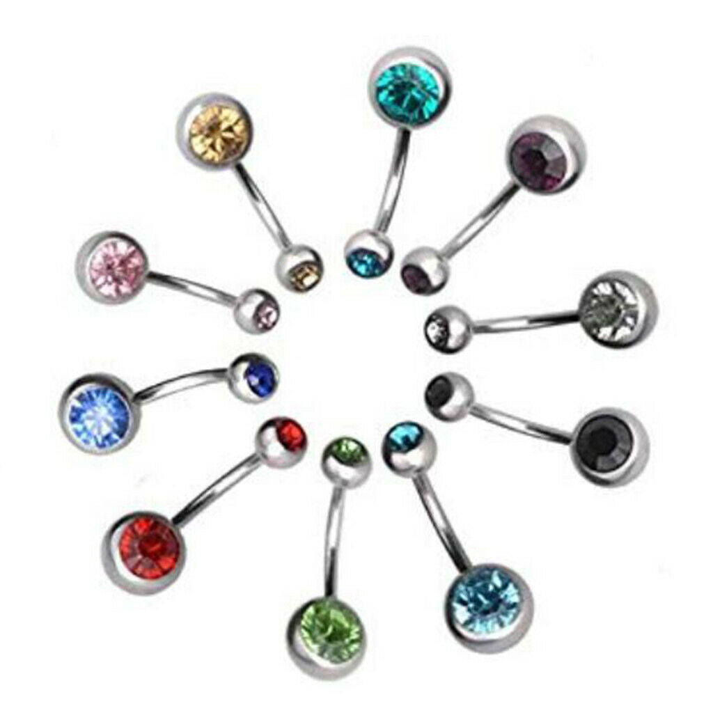 10Pcs Stainless Steel Navel Ring Curved Barbell Piercing Crystal Rhinestone