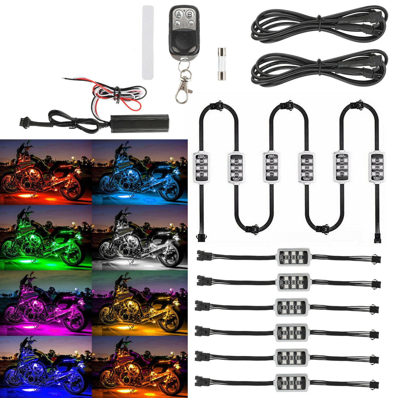 6pcs RGB LED Neon Car Under Glow Light Strip Kit Atmosphere Light Motorcycle ATV