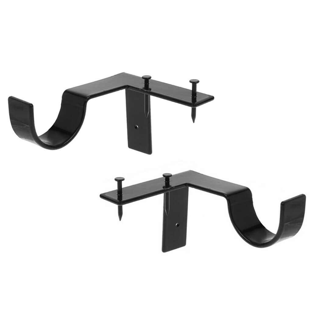 Set of 2 Adjustable Curtain Rod Brackets Holders for Decoration Single_Black