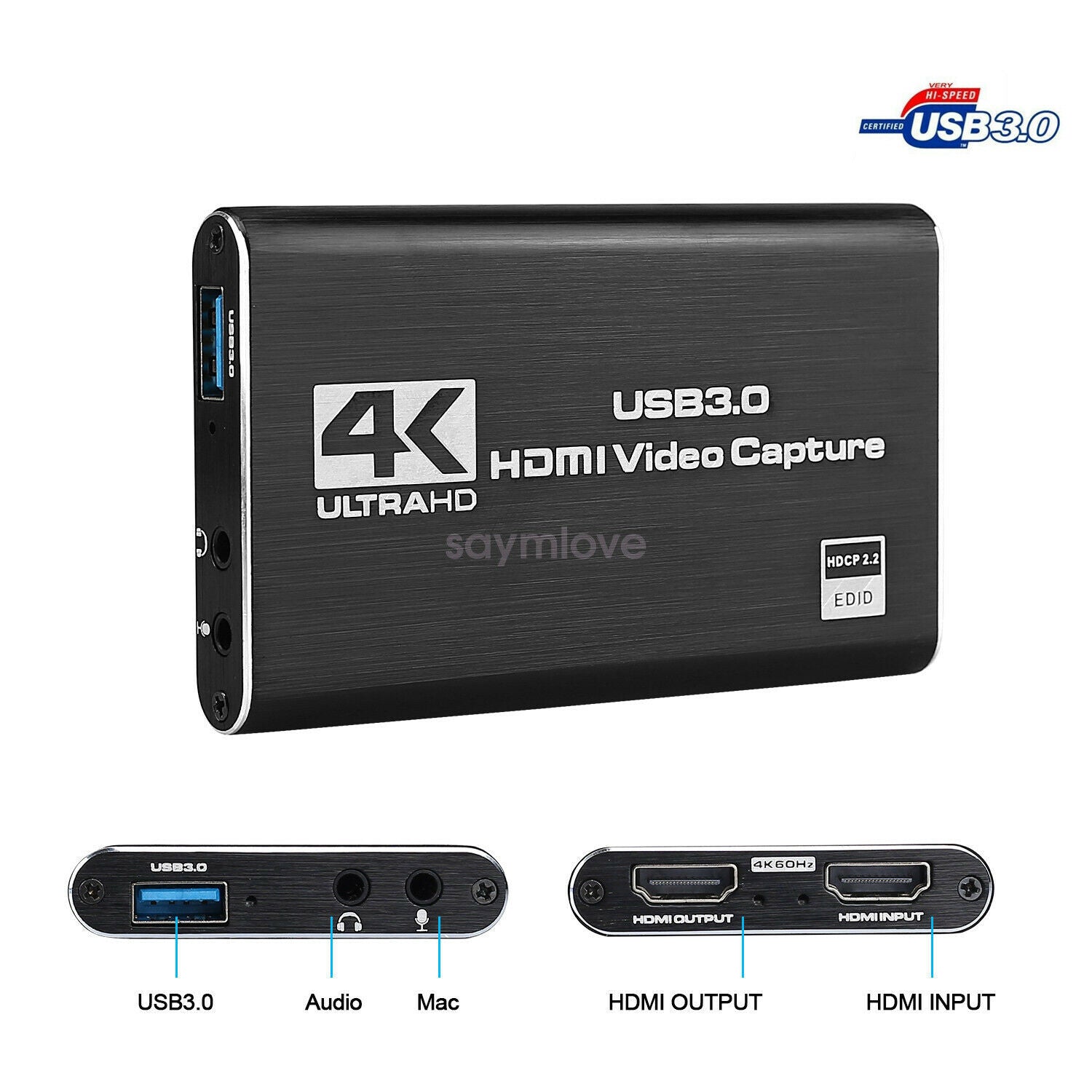 HDMI Video Capture Card 4K Screen Record USB3.0 1080P 60FPS Game Capture Device