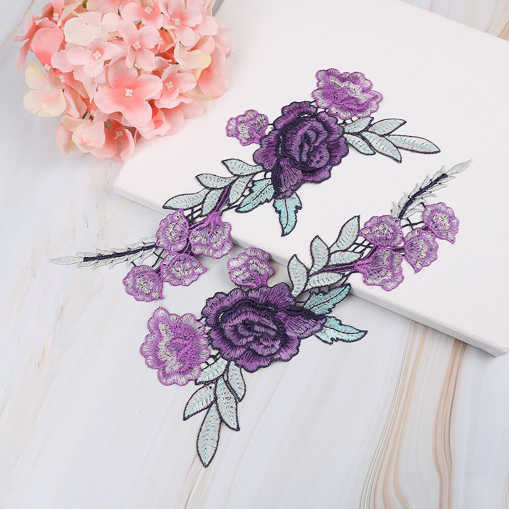 2x purple flower embroidery patches for clothes applique embroidery colla.l8