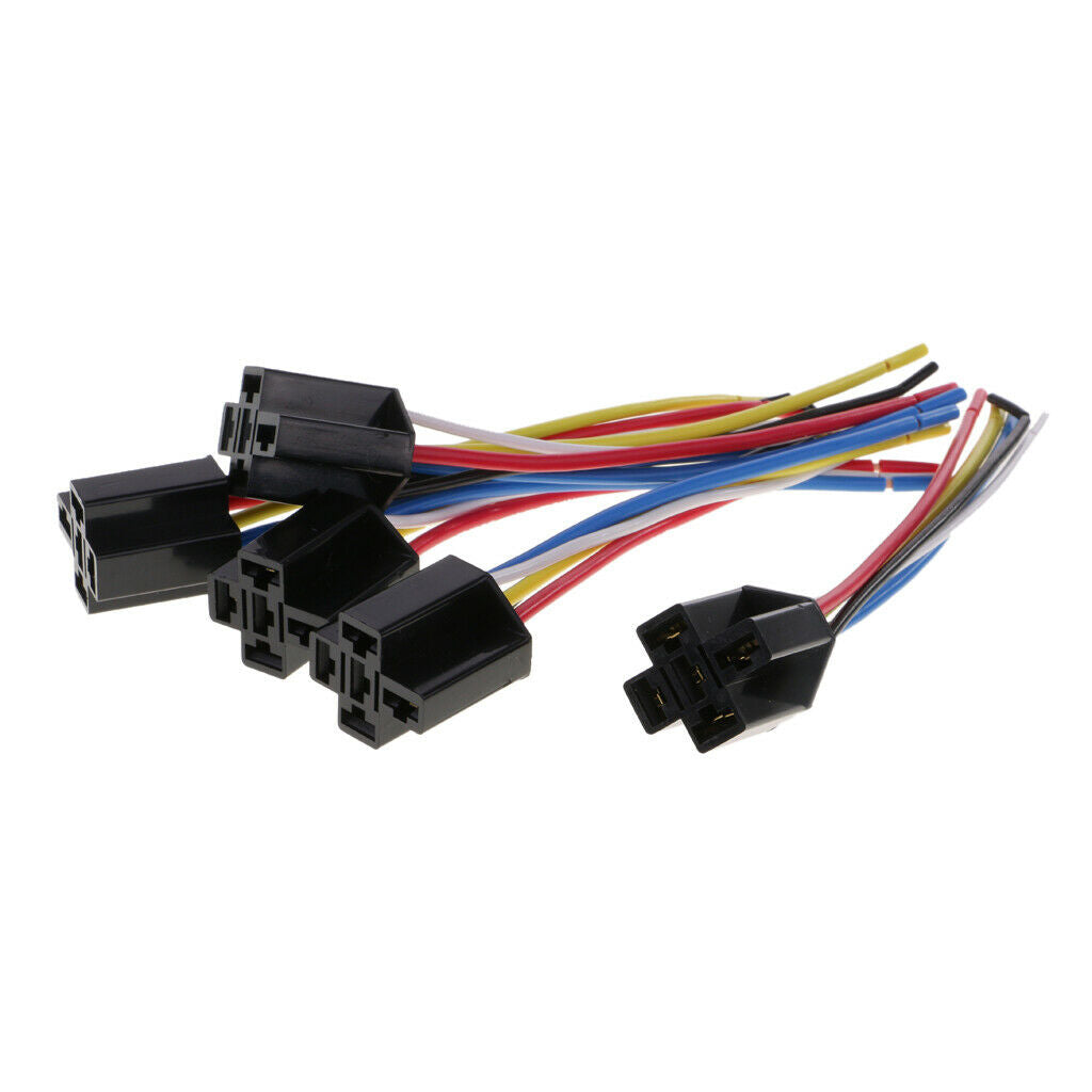5 Set of 12V SPDT 5 Pin Automotive Relays with 5 Wires Harness Socket 60Amp