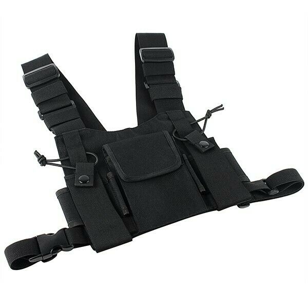 Universal Radio Carry Case Walkie-Talkie Chest Pocket Black Backpack Belt Adjust