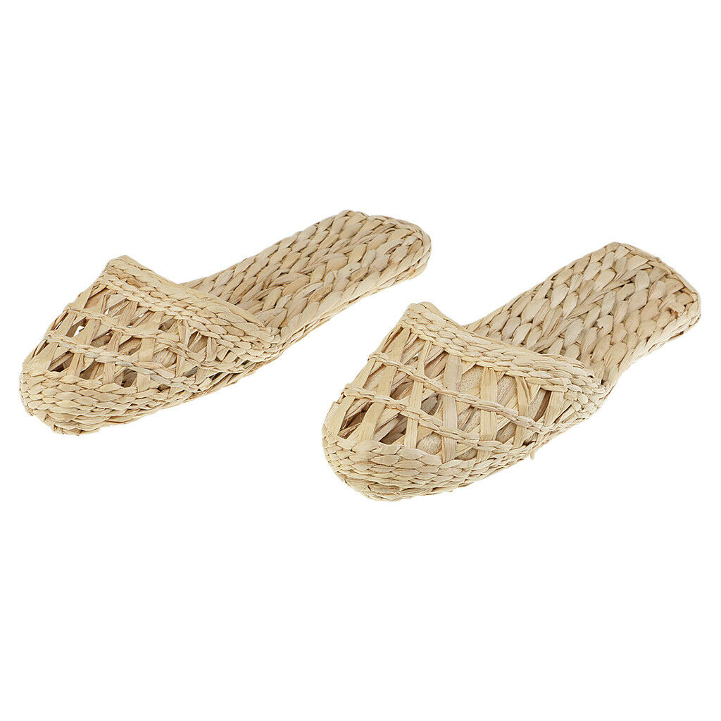 1 Pair of Hand Knitted Straw Rattan Slippers - Size 41