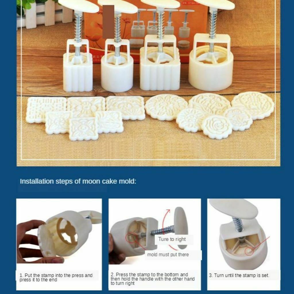 4x Hand Pressure Mooncake Baking Mould Pastry Mold Chinese Traditional