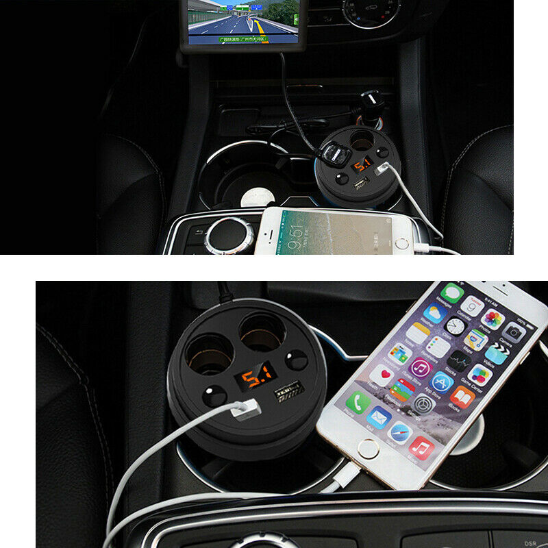 Unviersal 3.1A Dual USB Charger LED Voltage Current Display 2x Cigarette Lighter