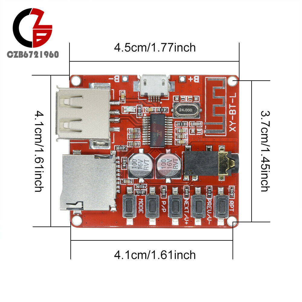Bluetooth 4.1 Audio Decoder MP3 Player Board 3.7-5V Micro USB TF SD Card Module