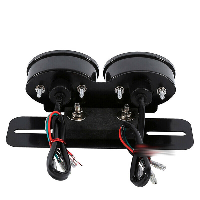 Motorcycle Modification Double Oval LED Tail Brake Lights w/ License Plate Frame