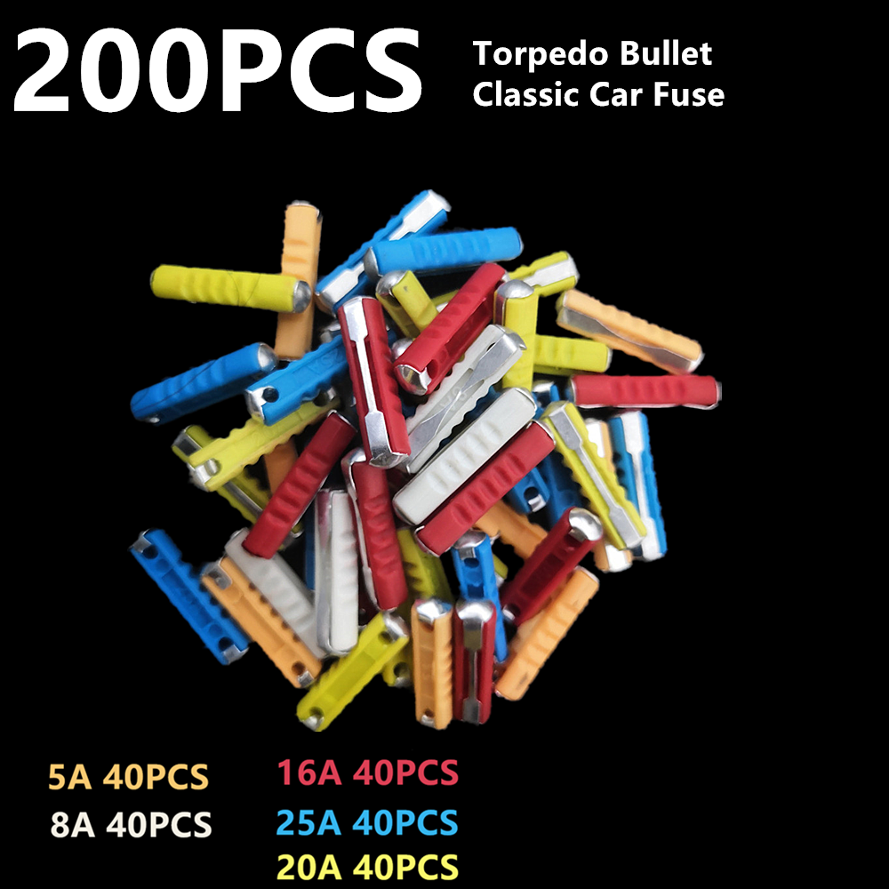 200Pcs Ceramic Continental Car Fuse Torpedo Fuses Kit 5A 8A 16A 20A 25AMP