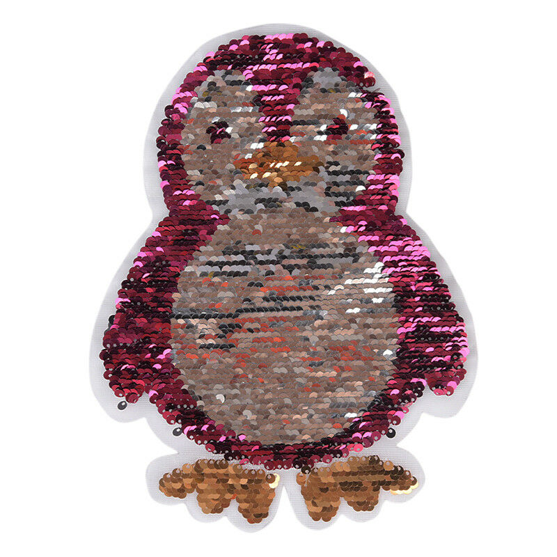 Penguin reversible sequins sew on patch clothes diy applique bag clothing coatBD