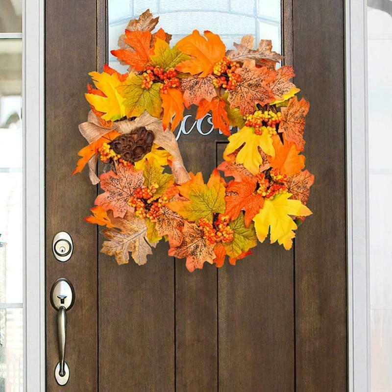 14 Inch Artificial Autumn Fall Wreath Harvest Thanksgiving Wreath for Front Door