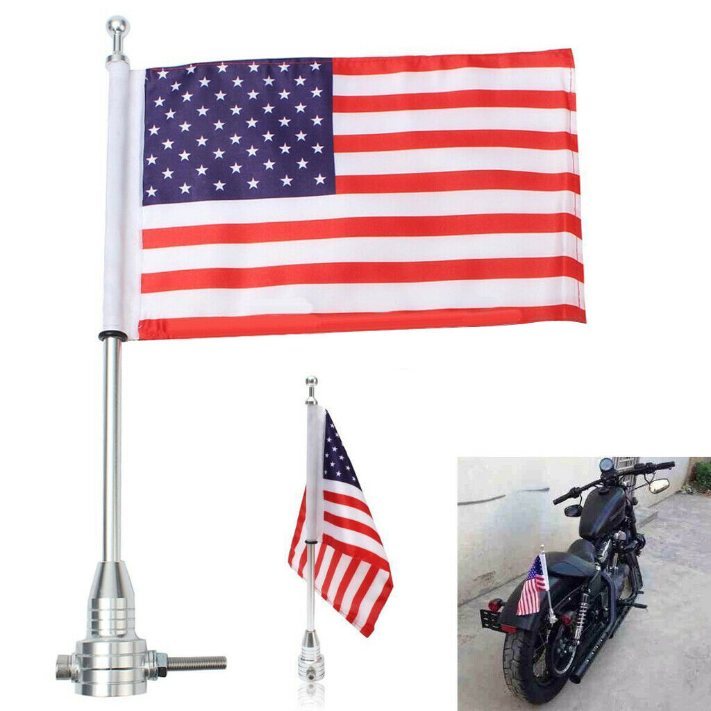 Motorcycle American USA Flag With Diamond Plate Pole Bolts For  1200