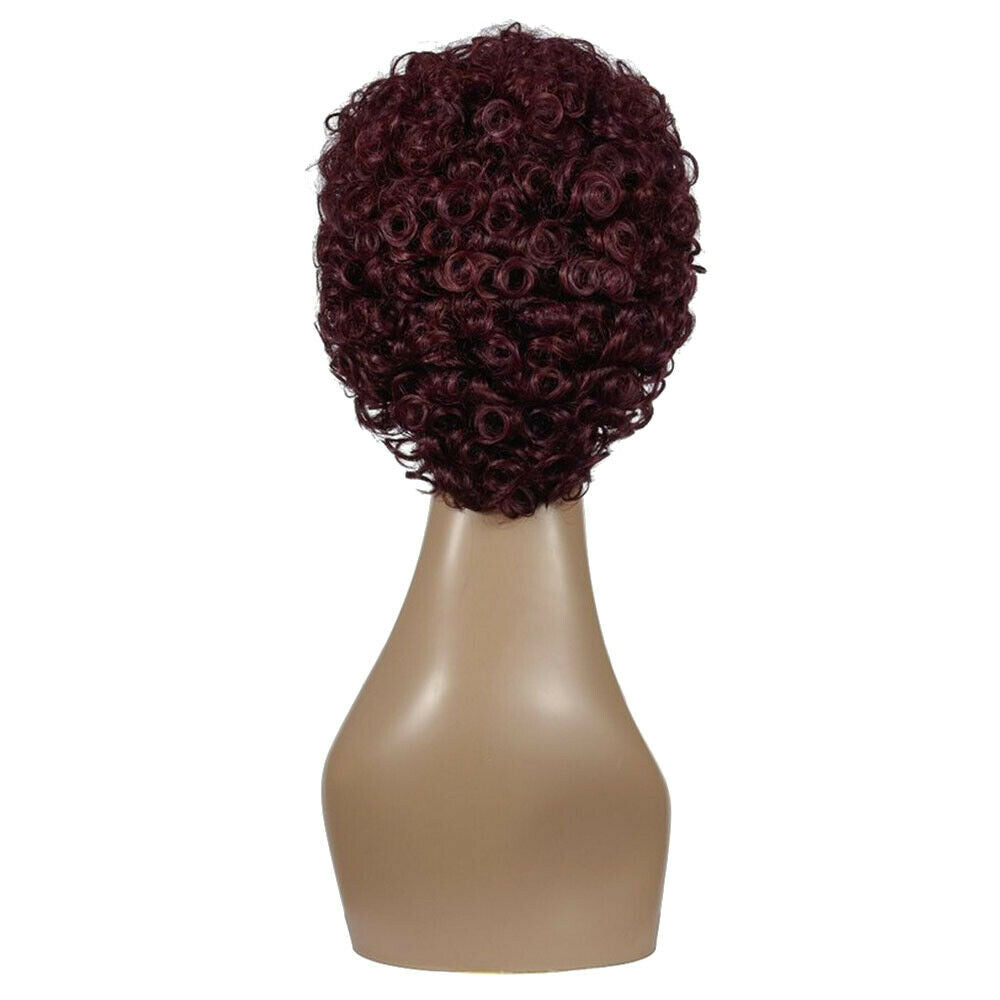 Women Short Wine Red Blone Ombre Wavy Wig Curly Synthetic Hair Full Head Wig&Net