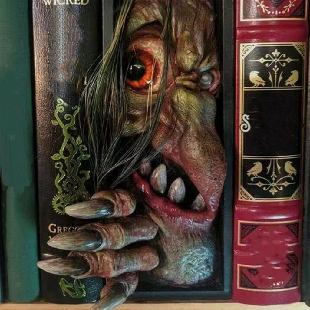 2PCS Scary Monster Bookend Peeping Bookshelf Sculptures Decorations Crafts
