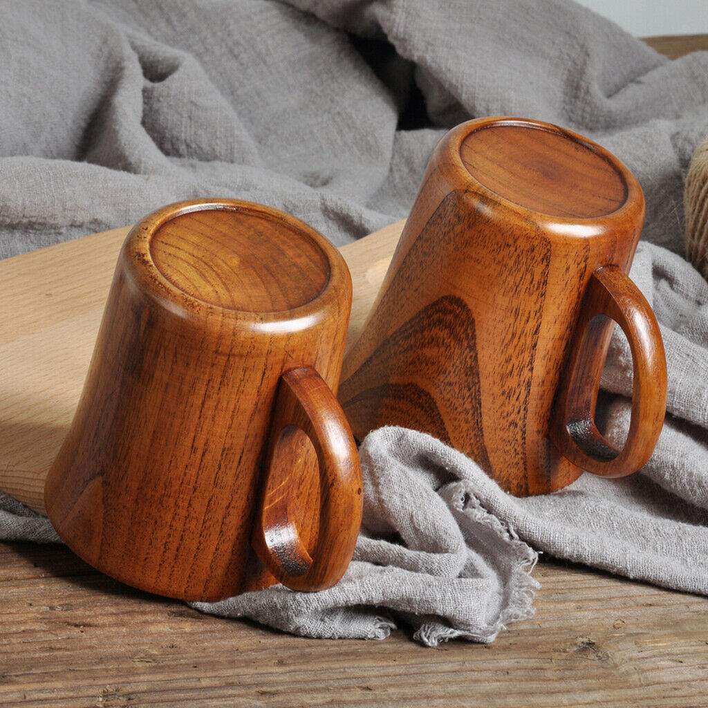 Simple Solid Wood Cup Tumbler with Handle Water Beer Wine Mug Tableware Gift