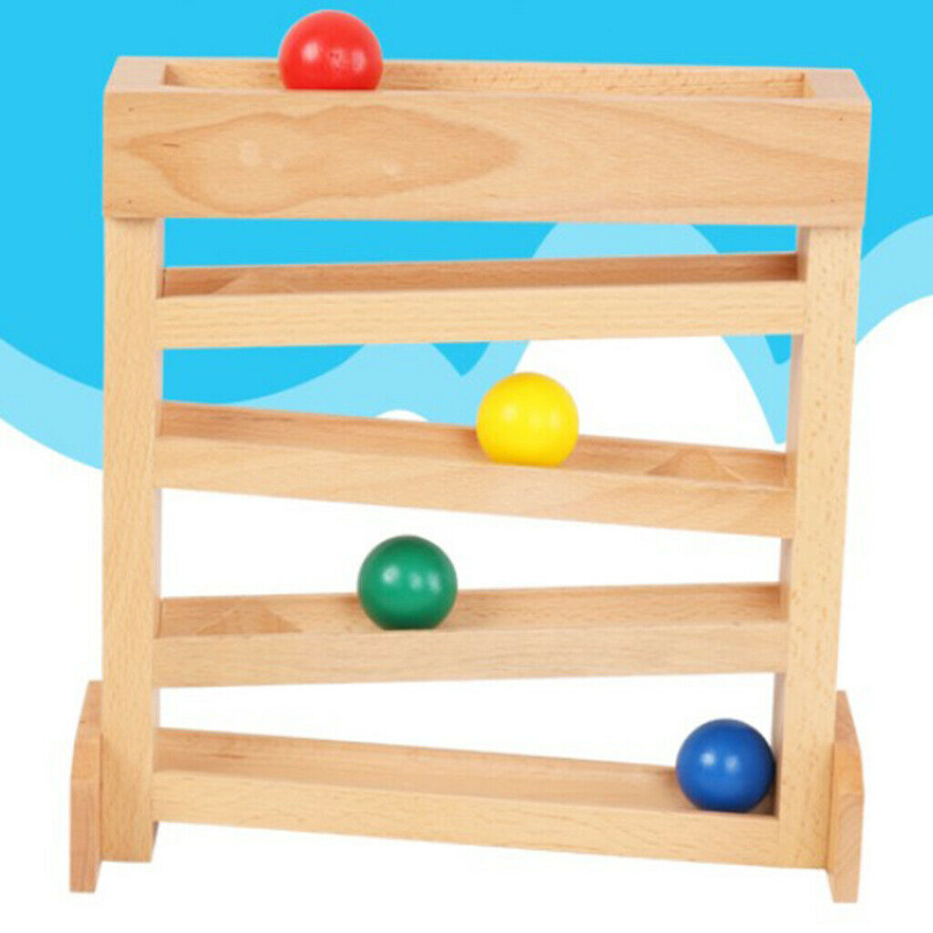 5 Layers Wooden Ball Ramp Racer with 4 Balls Montessori Toys for Toddlers