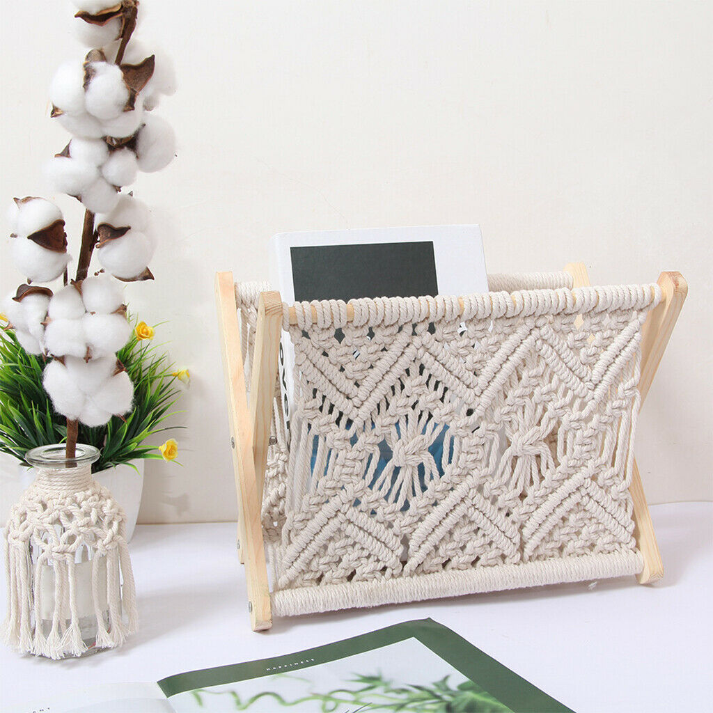 Hand-woven Magazine Rack Holder Storage Basket Boho DIY Office Art Ornament