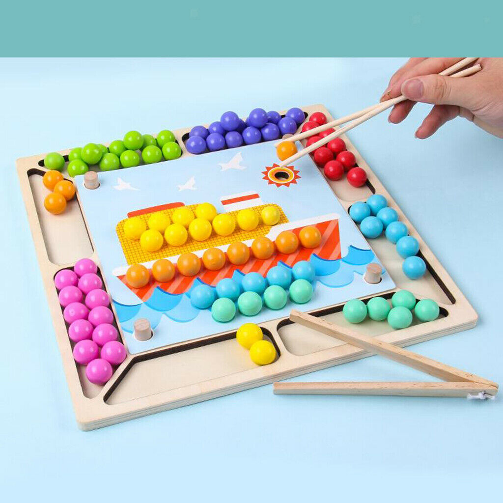 Wooden Board Beads Game, Rainbow Clip Beads Puzzle, Early Educational Toys 30cm