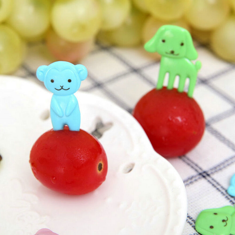 10PCS Mini Kids' Animal Food Fruit Picks Forks Lunch Box Accessory Decor Tool