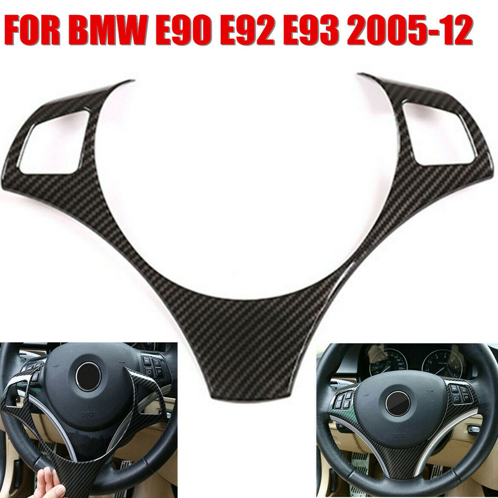 Steering Wheel Cover Decor Trim For BMW 3Series E90 325i 335i 05-12 Carbon Look