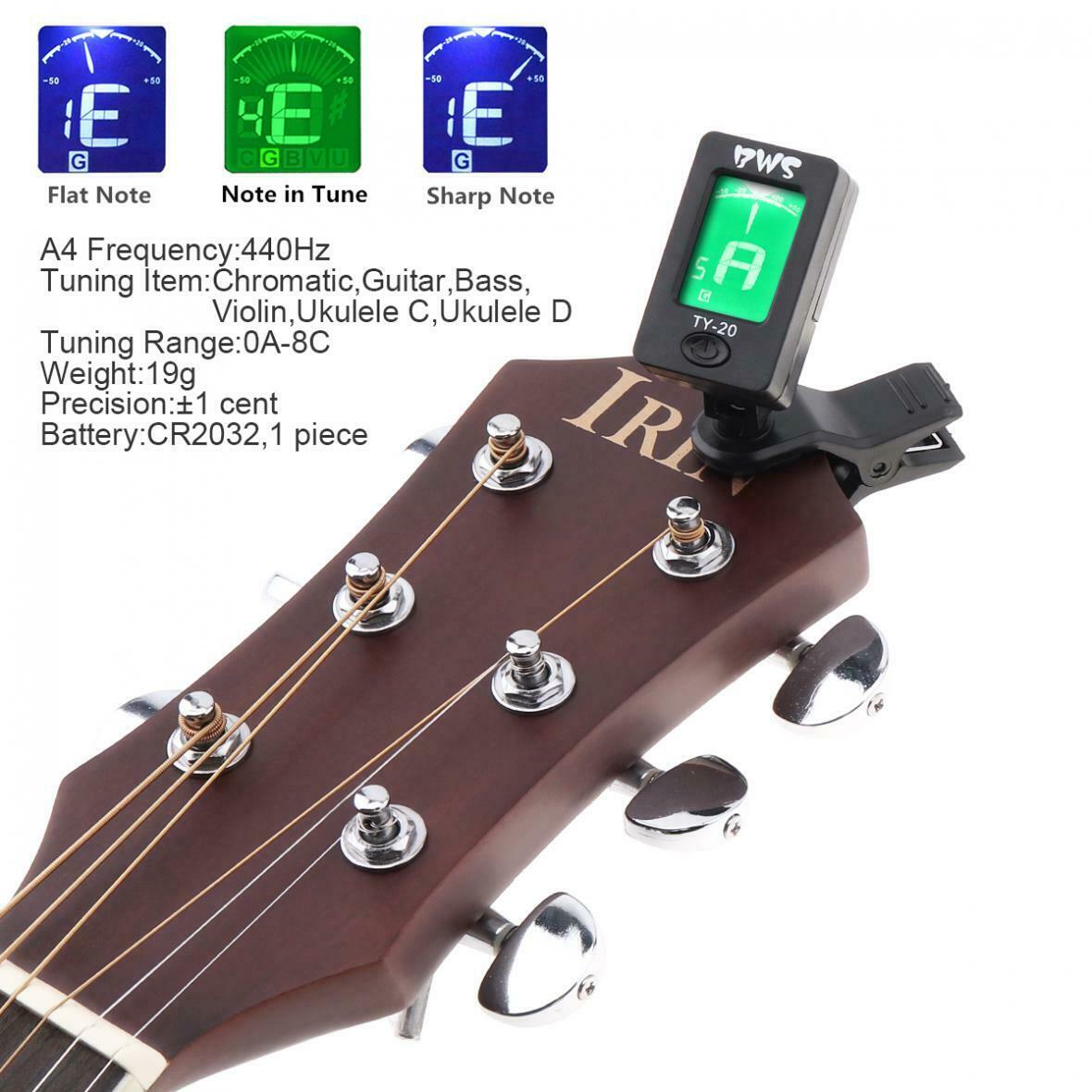 Clip on Guitar Tuner Backlighting for Chromatic Guitar Bass Ukulele Violin
