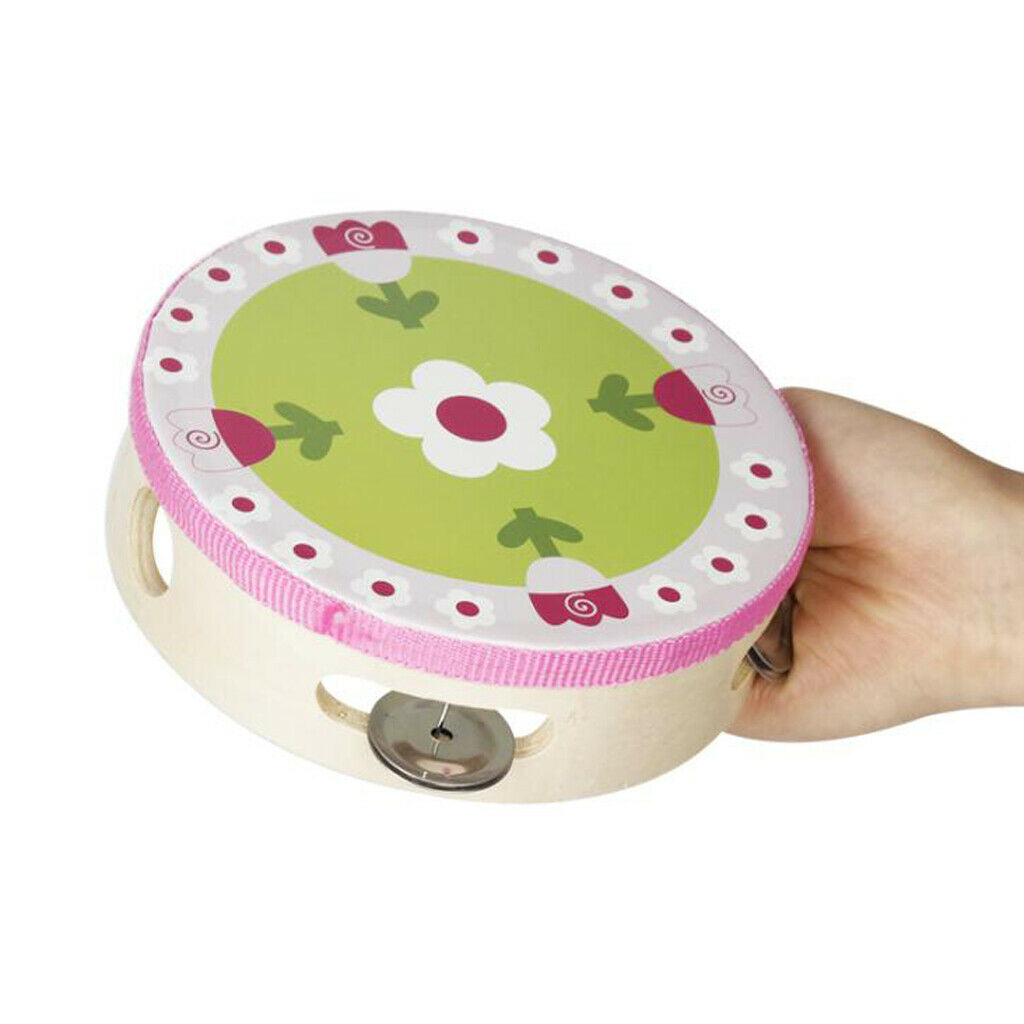 Portable Round Cartoon Tambourine Hand Drum Children Rhythm Rattle Toys 14.8 x