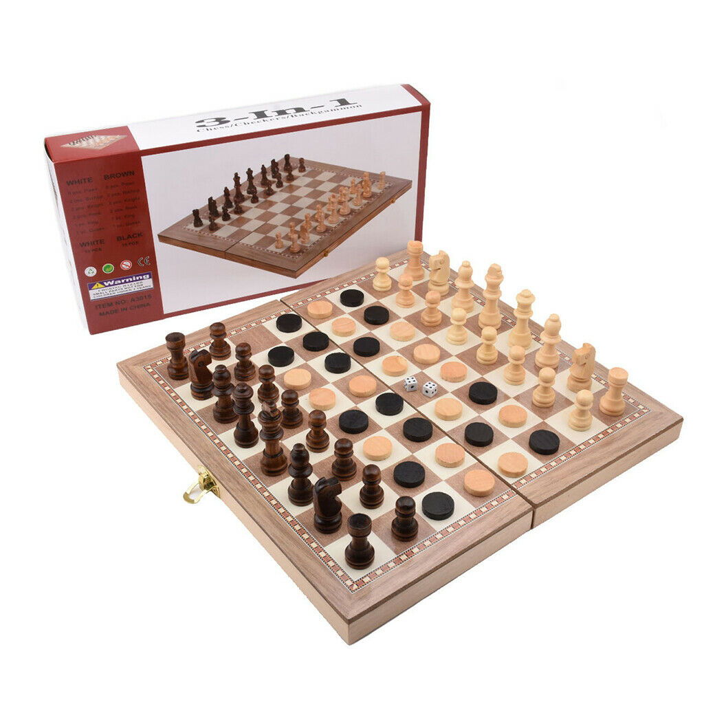 Competitive 3-in-1 Wooden Carved Chess Set Gobang Board Games 11.6x11.6 Inch