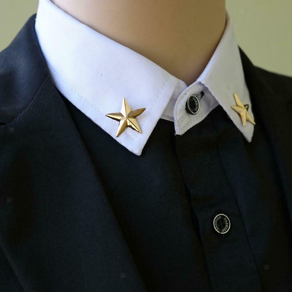 4Pcs Men Women Classic Star Brooch Collar Tie Corsage Party Badge Golden