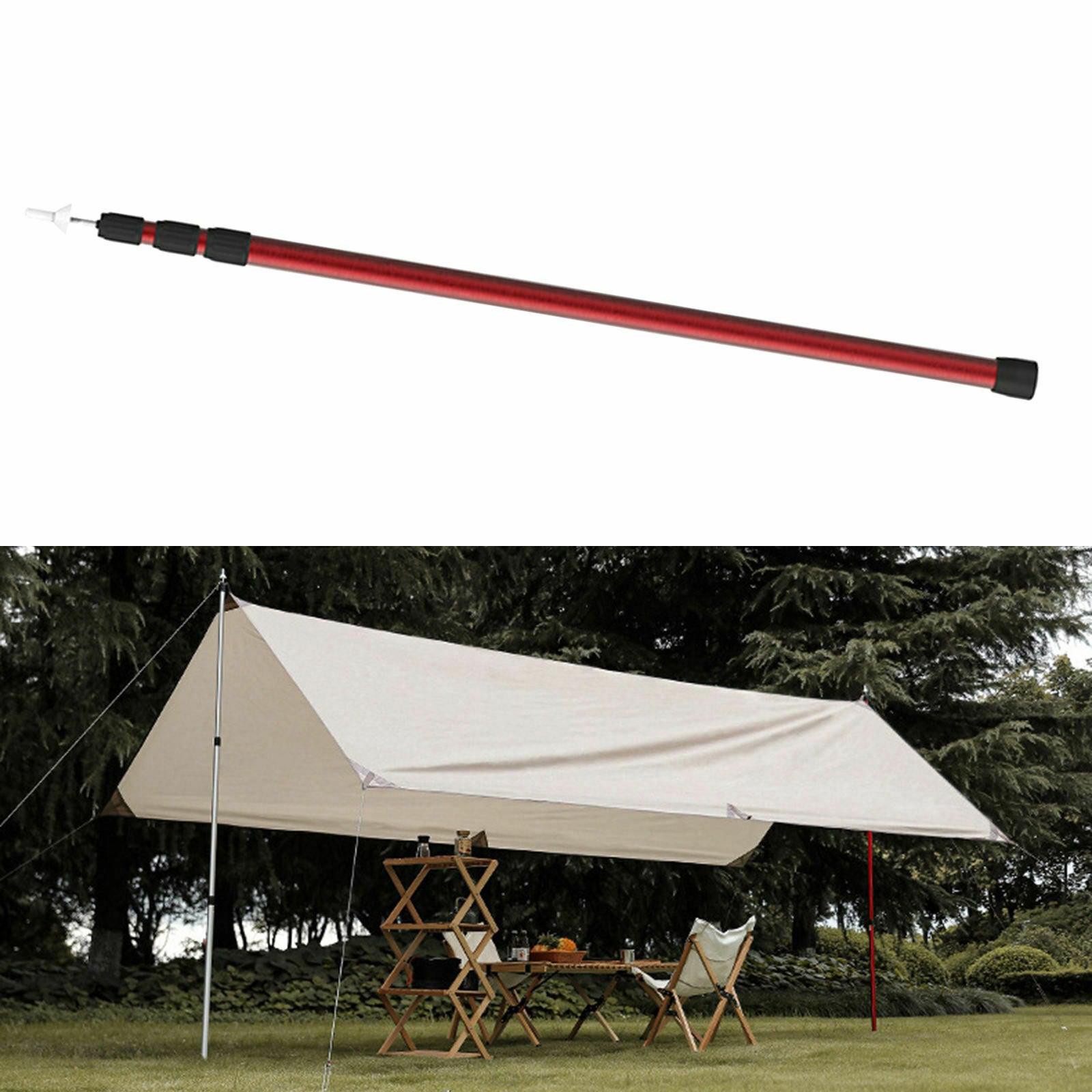 Telescoping Tarp Poles Tarp Fall Camping Hiking Shelter Hammock Shade red