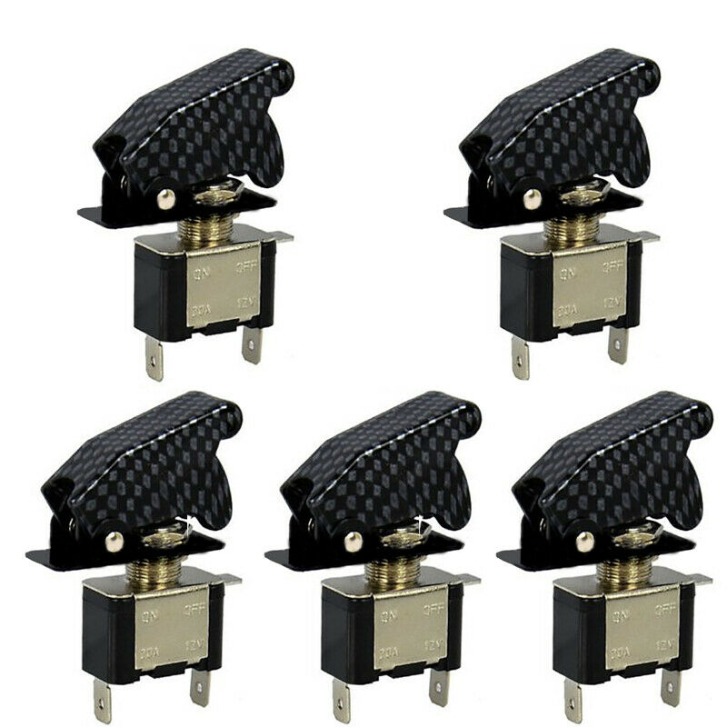 5PCS 20A Car SUV Truck Yacht Carbon Fiber Cover LED Light Rocker Toggle Switch