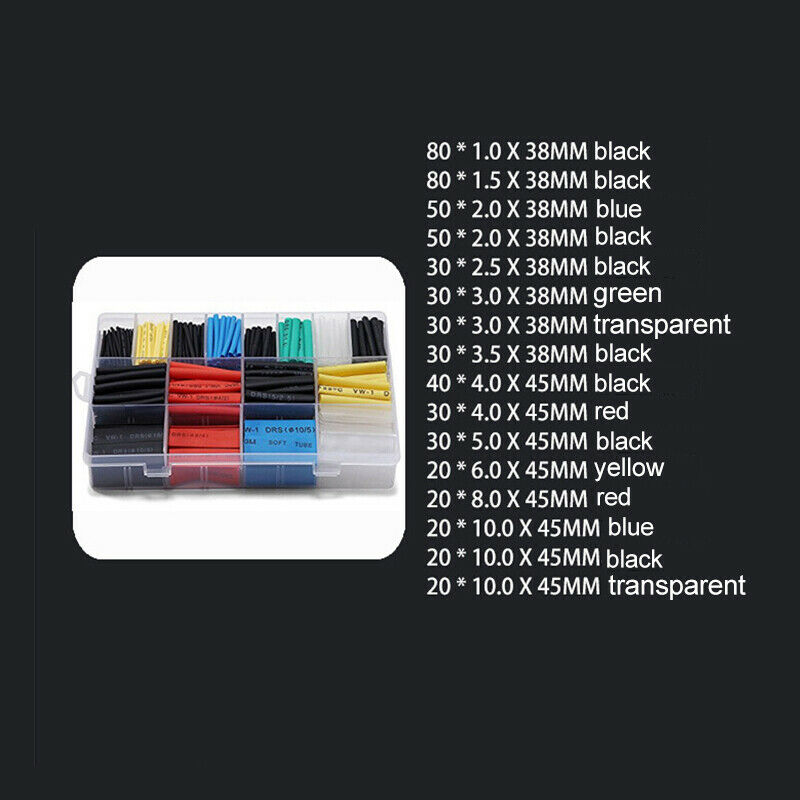 580Pcs Heat Shrink Tubing Insulation Shrinkable Tube 2:1 Wire Cable Sleeve c NC