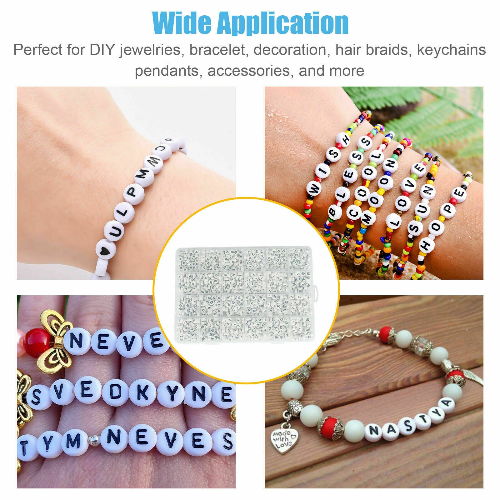 DIY 1200PCS White Letter 7mm/0.28in Disc Shape Alphabet Beads Multi A-Z Craft