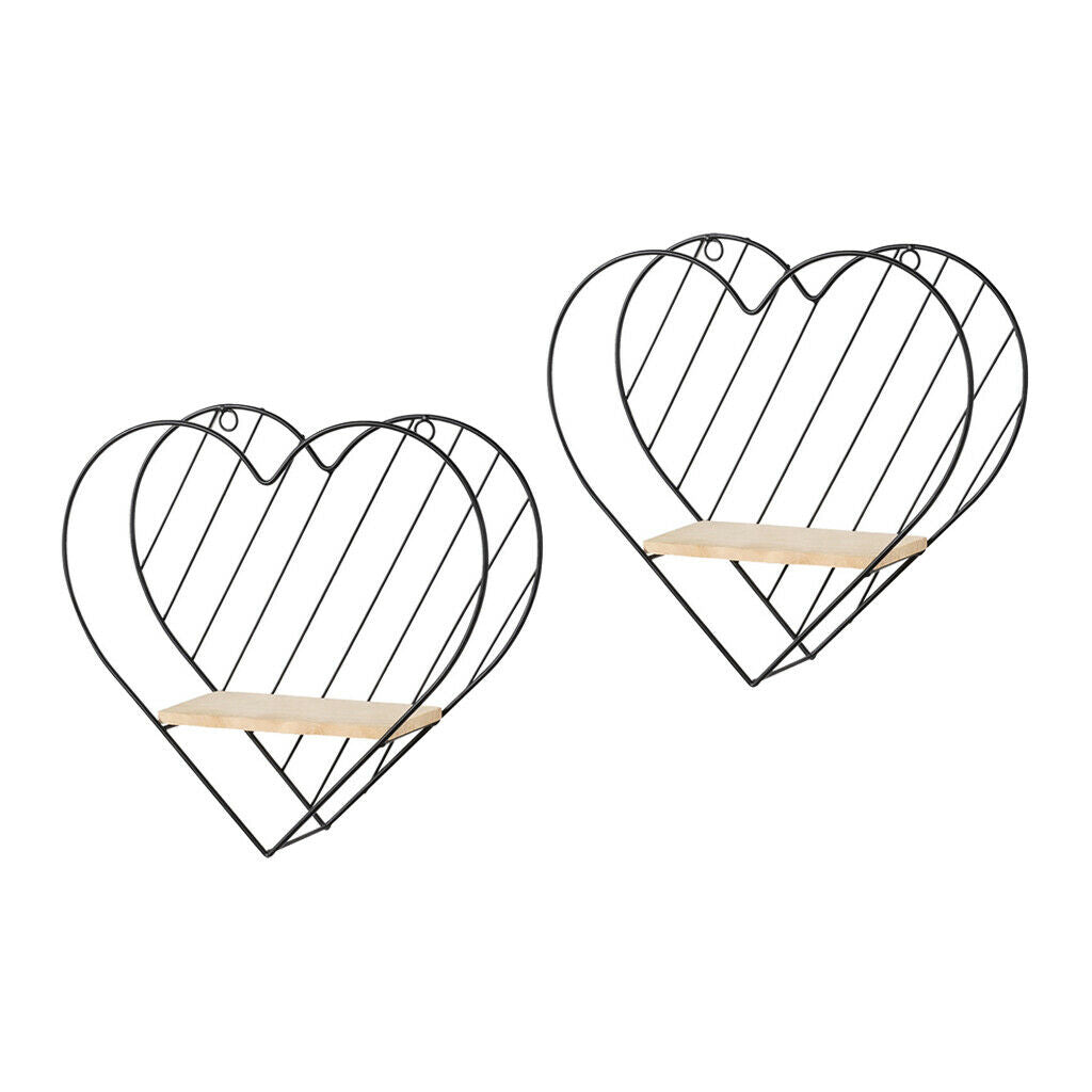 2x Wall Floating Shelf Picture Organizer Geometric Home Bedroom Heart Shaped