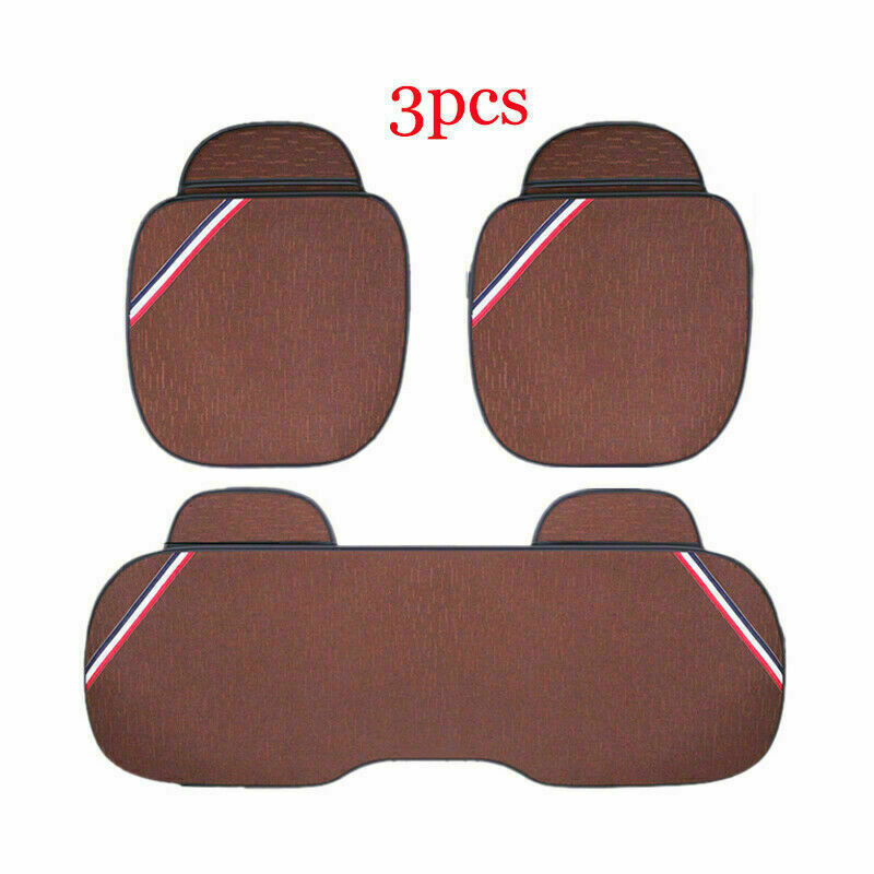3PCS Full Set Cotton & Linen Car Interior Seat Cover Front Rear Seat Cushion Pad