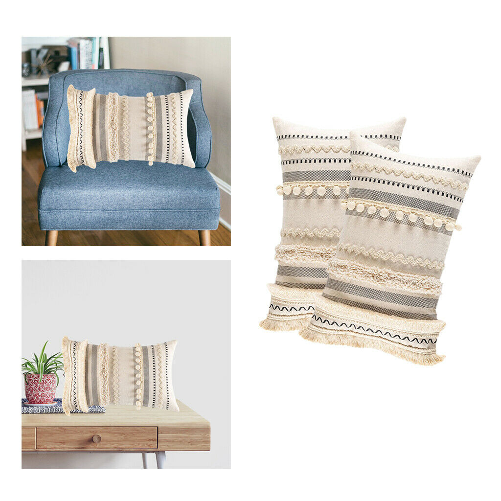 2pcs Moroccan Boho Throw Pillow Cover Cotton Woven Decorative Pillow Case