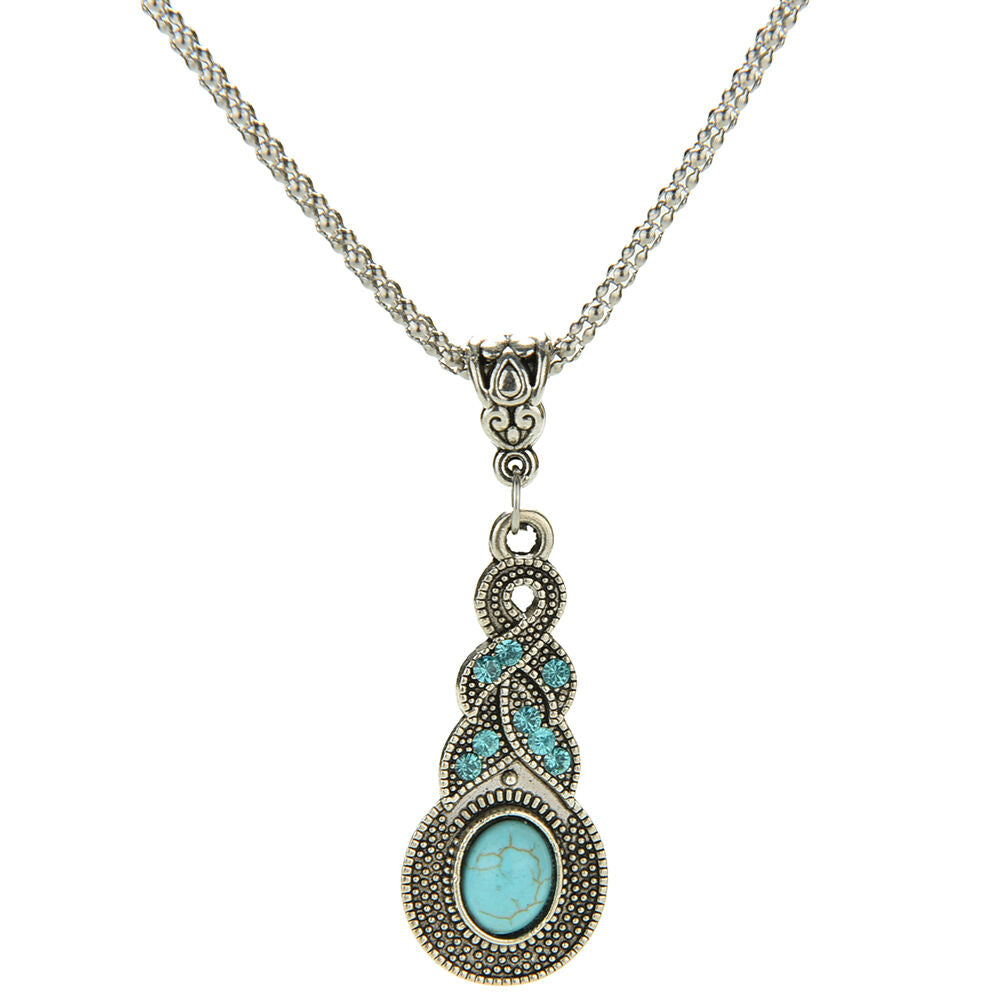 Elegant RetroBDurquoise Dangel Hook Earrings & Necklace Jewelry S.l8