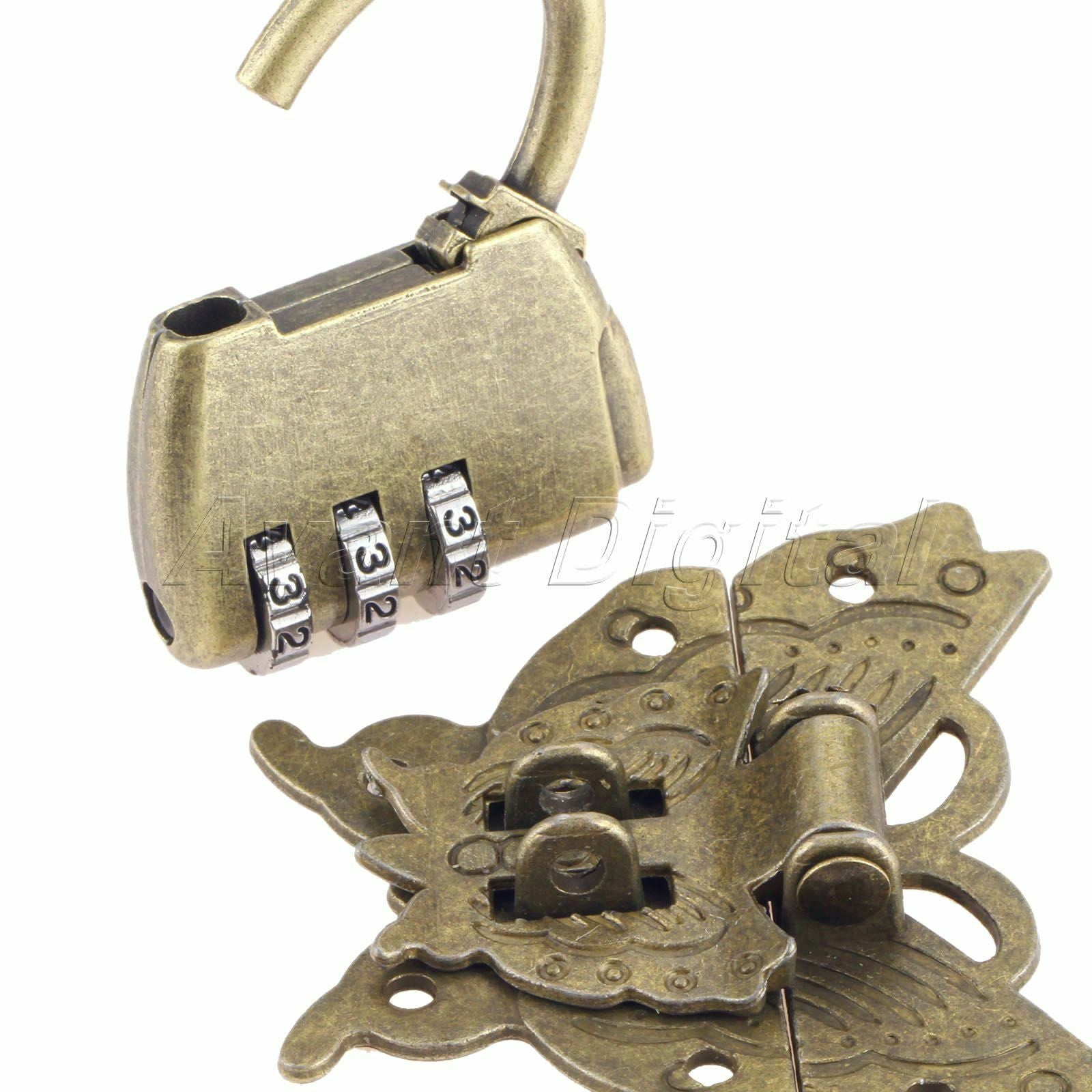 Retro Style Chinese Password Padlock Lock Key with Butterfly Box Latch Clasp Set