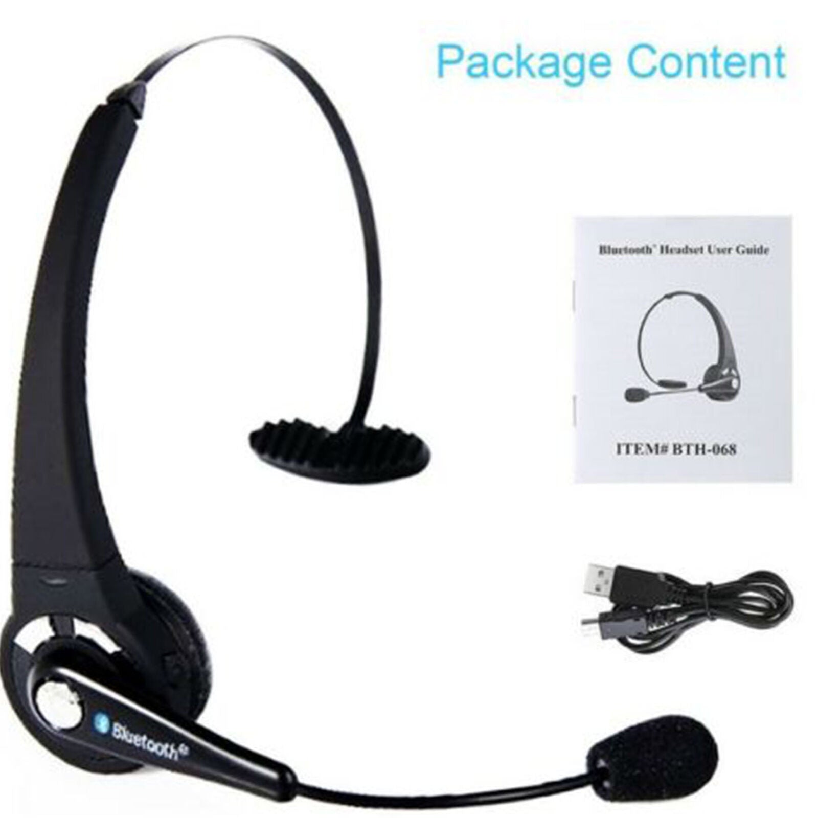 Wireless Bluetooth Trucker Noise Cancelling Headset Over Head Handsfree Boom Mic