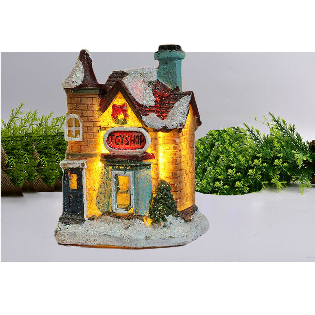 2Pc Mini Christmas Scene House LED Village Farmhouse Desktop Decoration