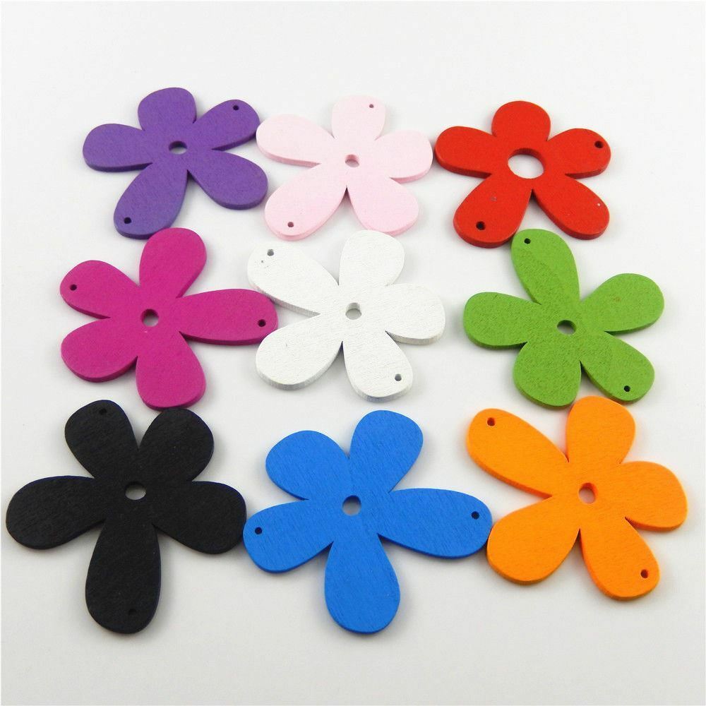 Multiple Color Wooden Flower Shaped Beads Earring Findings Charms Pendants 20pcs