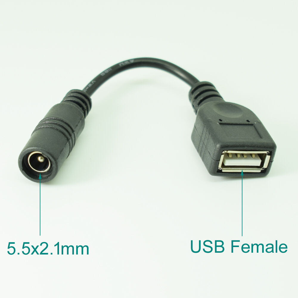 10pcs 12cm DC Power 2.1x5.5mm Female Jack To USB 2.0 Female Jack Adapter Cable