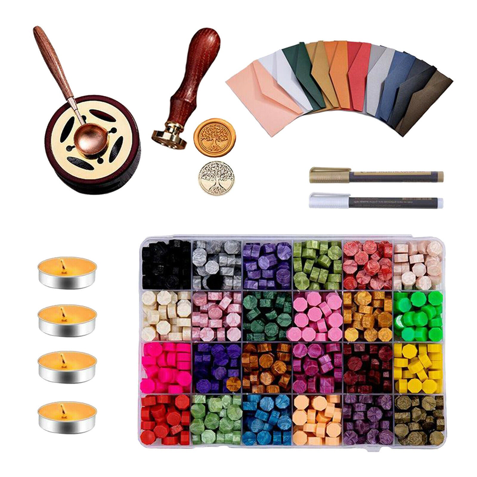 Retro Wax Sealing Beads Stamp Kit for Wedding Letter Card DIY Craft Gift Set