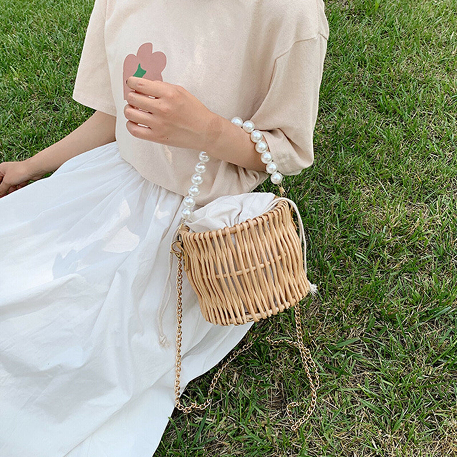 Rattan Straw Bag Boho Crossbody Handbag Shoulder Bags Bucket Bag Fashion